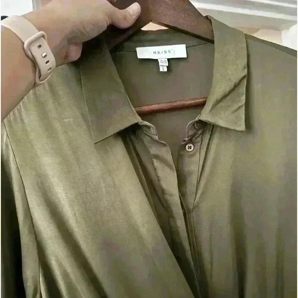 Reiss Arabella Satin Shirt-Style Midi Dress Size 8 - Picture 7 of 14